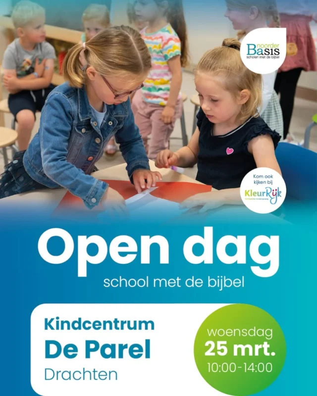 📅 Zet 25 maart in je agenda!Van 10.00 tot 14.00 uur ben je van harte welkom om sfeer te proeven op onze school.☕ Om 10.00 uur staat koffie, thee en limonade voor je klaar 🎲 Voor kinderen zijn er leuke activiteiten 👀 Loop samen door de school en ontdek de groepen 💬 Onze leerkrachten beantwoorden graag al je vragen👶 Neem ook een kijkje bij @ckokleurrijkdeparelWe kijken ernaar uit om je te ontmoeten!#NoorderBasis #scholenmetdebijbel #opendag #Drachten #DeParel